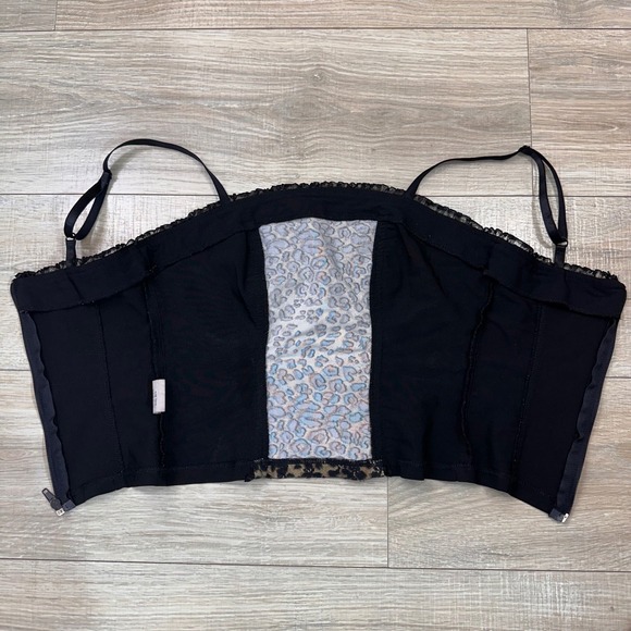 Y2K‎ Leopard Lace Ruffle Black Cami Corset Like Tank Top Boho USA Made XXS XS - Picture 6 of 7